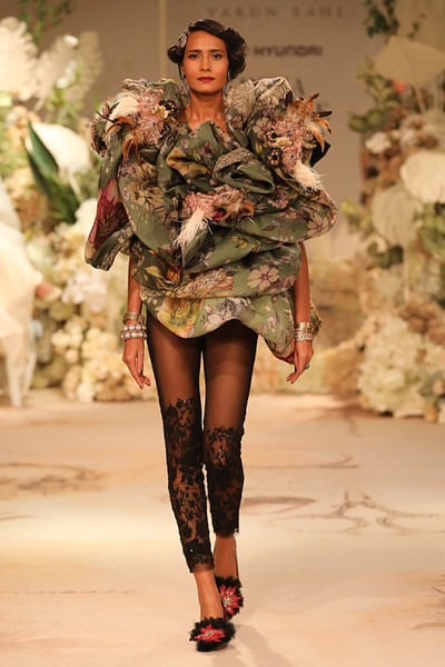 Green floral printed dress