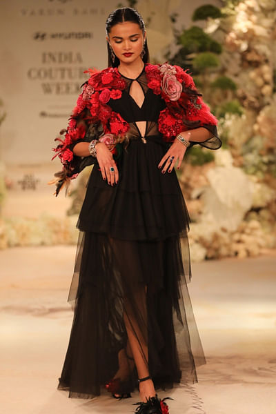 Black floral embroidered dress