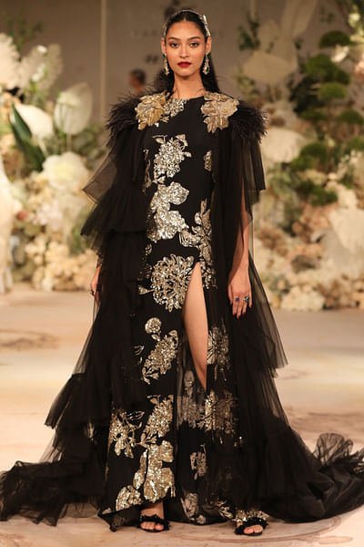 Black sequin embroidered gown