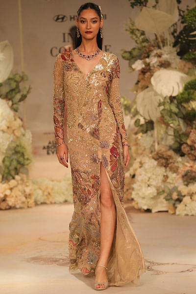 Beige embroidered gown
