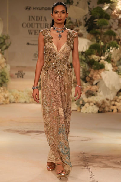 Gold cutdana embroidered gown