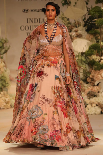 Pink floral printed lehenga set