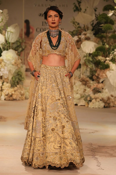 Champagne cutdana embroidered lehenga set