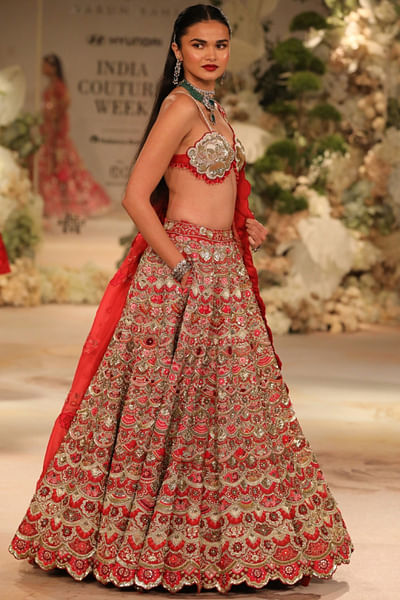 Vermilion red sequin embroidered lehenga set