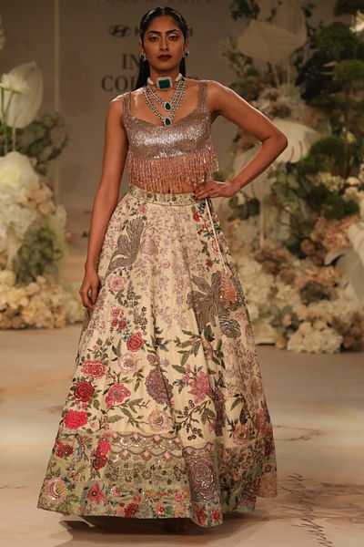 Ivory sequin embroidered lehenga set