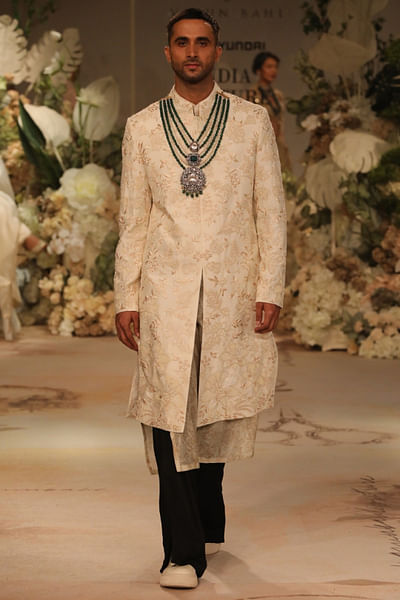 Ivory floral embroidered sherwani set