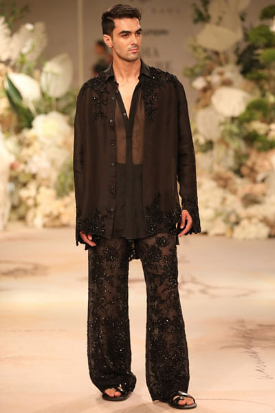 Black embroidered layered co-ords