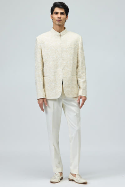 Ivory embroidered modal dupion bandhgala