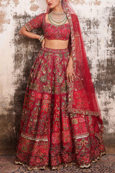 Red floral sequin embroidery lehenga set