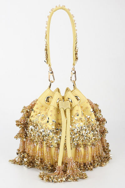 Lemon sequin and bead embellished potli bag