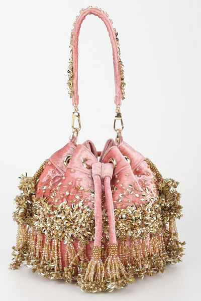 Rose pink sequin and bead embellished potli