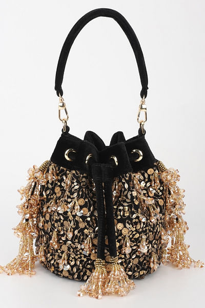 Black sequin and bead embellished potli bag