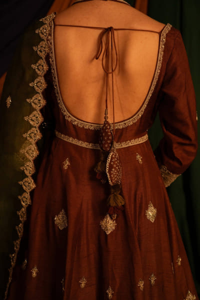 Nitika Bali Brown-green zardozi hand detailed anarkali set NITIJUL26D149259