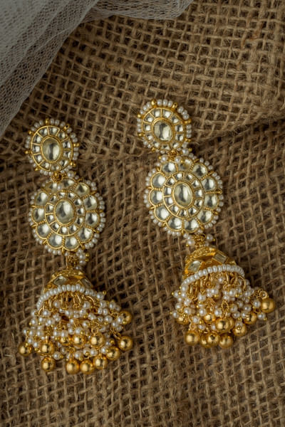 Gold kundan polki embellished earrings