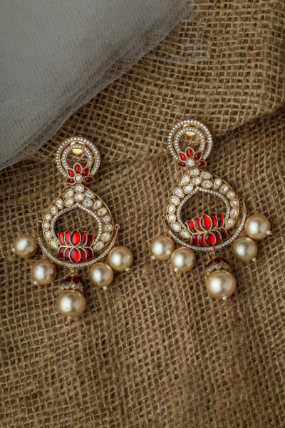 Gold and red stone embellished earrings