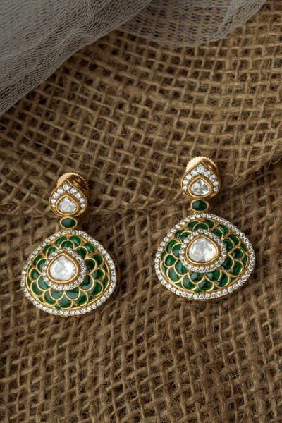 Green synthetic stone embellished earrings