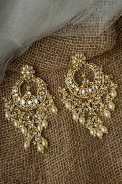 Gold polki kundan embellished earrings