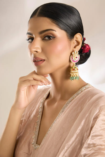 Multicolour stone embellished jhumka earrings