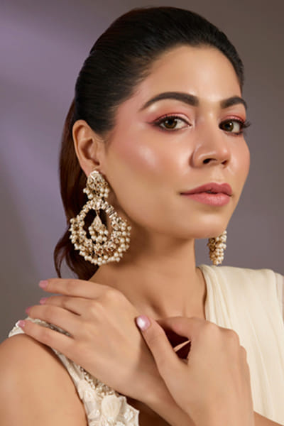 White pearl embellished kundan polki earrings