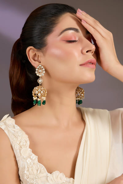 Green emerald stone dangler earrings