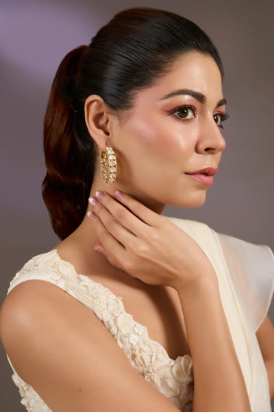 Green kundan polki hoop earrings