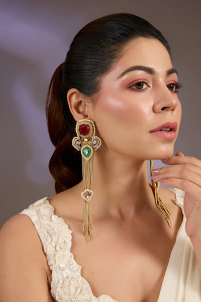 Multicolour stone embellished dangler earrings