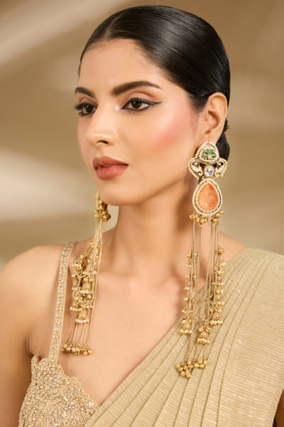 Orange gold plated long dangler earrings