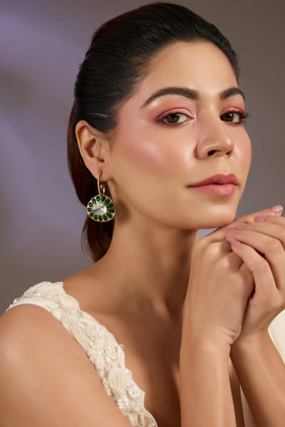 Green stone embellished dangler earrings
