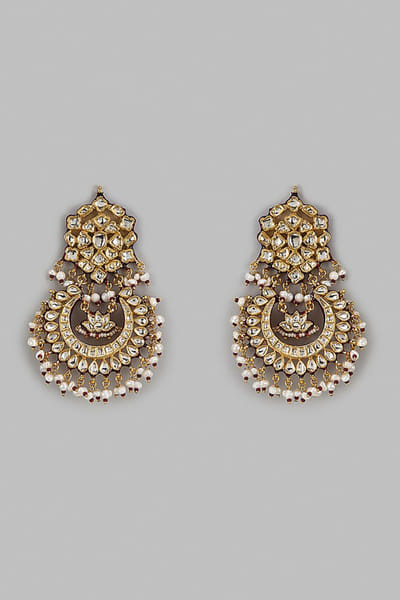 VIVINIA by Vidhi Mehra Gold kundan pearl chandbali earrings VIVIJUN26D146947