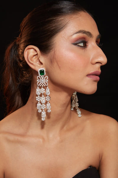 Green stone silver plated earrings