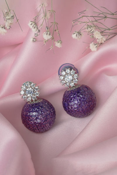 Silver and purple embellished drop earrings