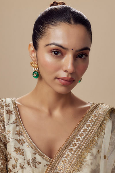 Gold and green polki danglers