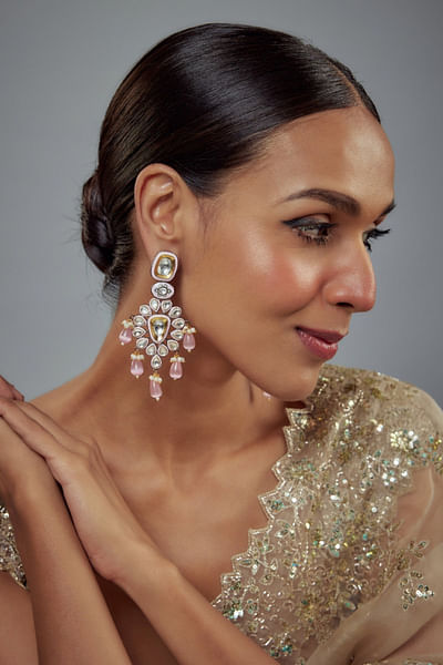Gold and pink kundan polki danglers