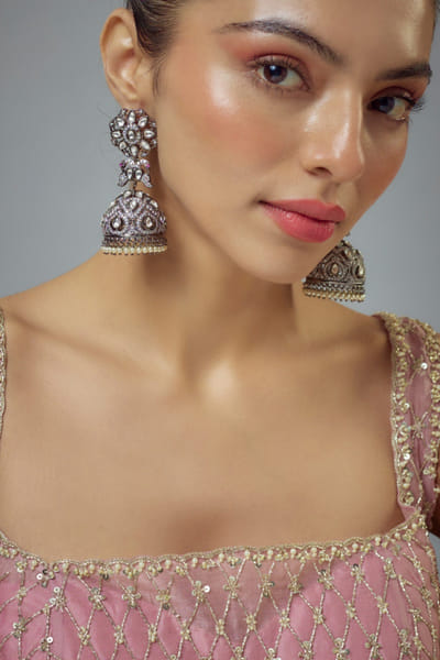 Silver zircon embellished jhumka earrings