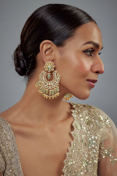 Gold and green kundan polki danglers