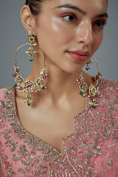 Multicolour kundan bead embellished earrings