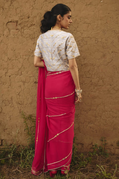 Rashika Mittal Yellow and silver embroidered cape-blouse set RASHJUN26D146600