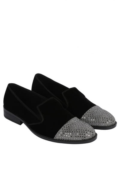 Black and silver embellished loafers