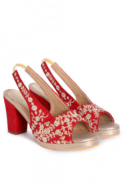 Red and gold embroidered wedges