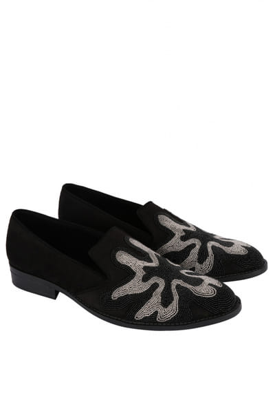 Black embroidered loafers