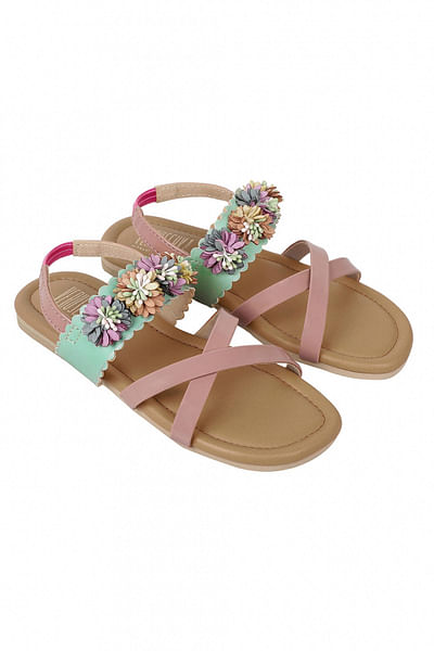 Rose pink and green floral flats