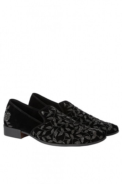 Black embroidered loafers