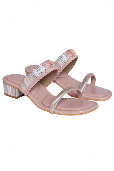 Pink striped slip-on sandals