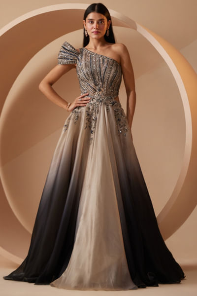 Grey ombre sequin embellished gown