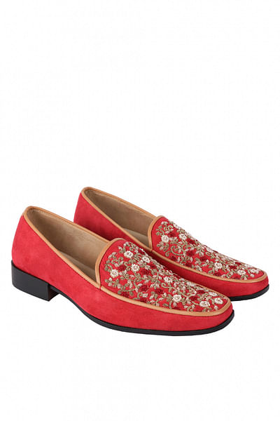 Red embroidered loafers