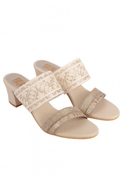Cream and gold block heel sandals