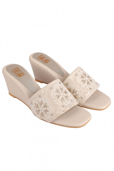 Cream embroidered wedges