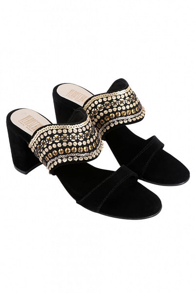 Black suede embellished sandals