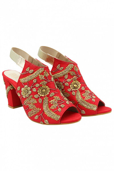 Red embellished peep-toe sandals