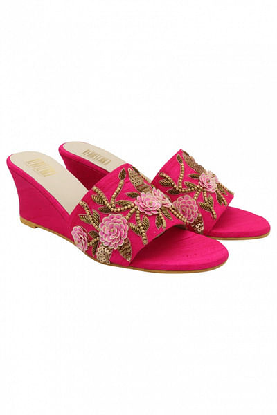Hot pink embroidered sandals